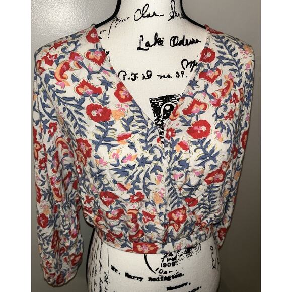 BILLABONG Surplice Safe Bet Blouse Floral‎ Boho Cropped Womens Small Relax Fit - Picture 4 of 13
